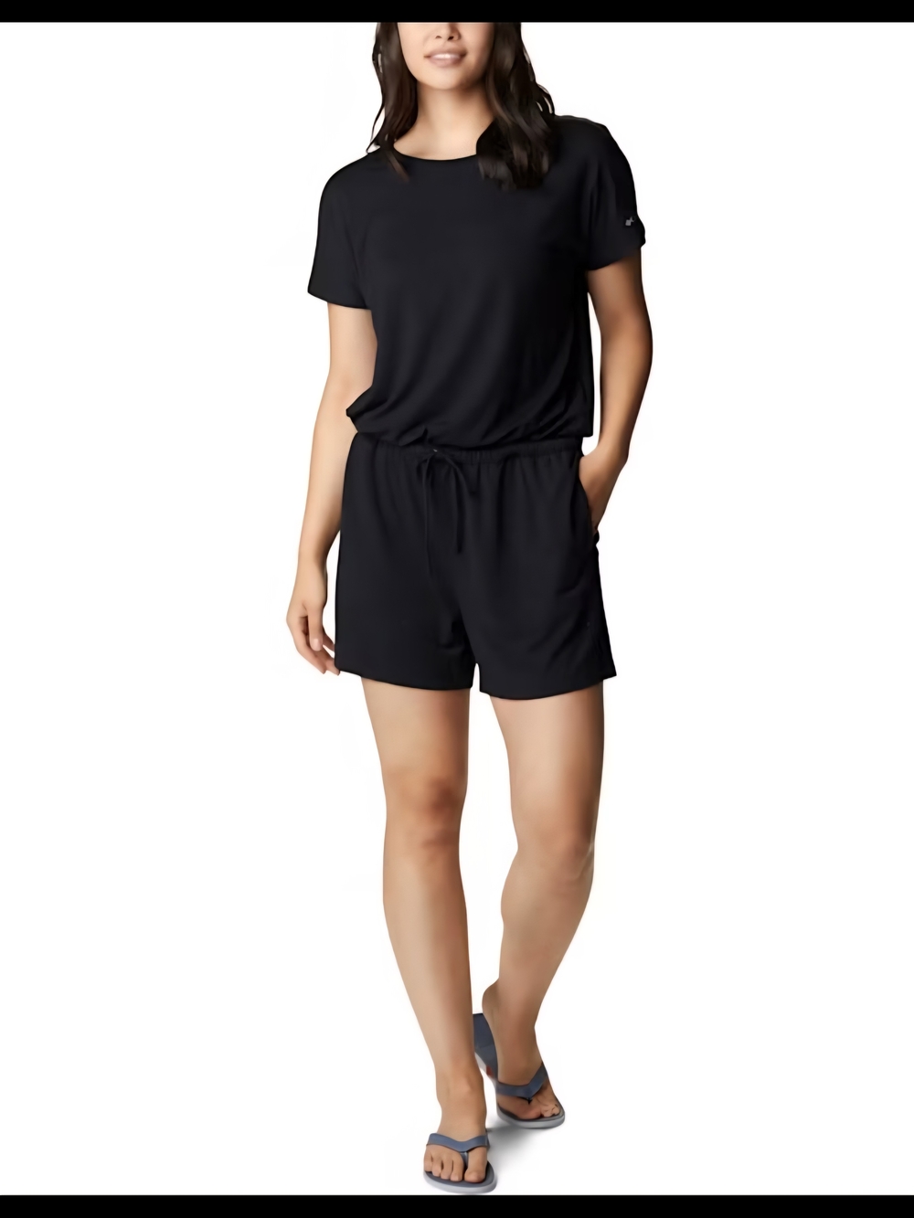 Columbia Black Short-Sleeve Lounge Shorts Romper